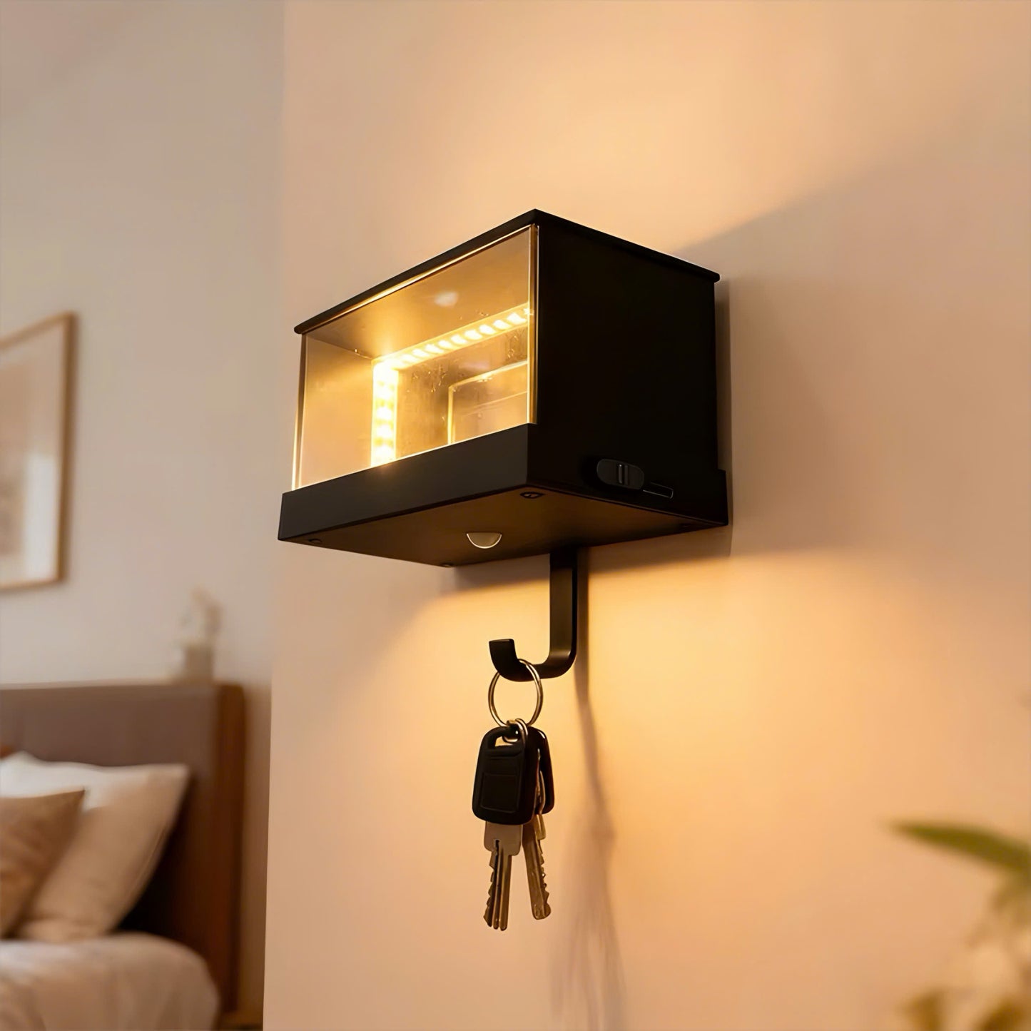 Car Garage Key Holder Rack Keychain with LED Light Car Key Hanger for Door Apartment Home Office Entryway Mail (without Car)