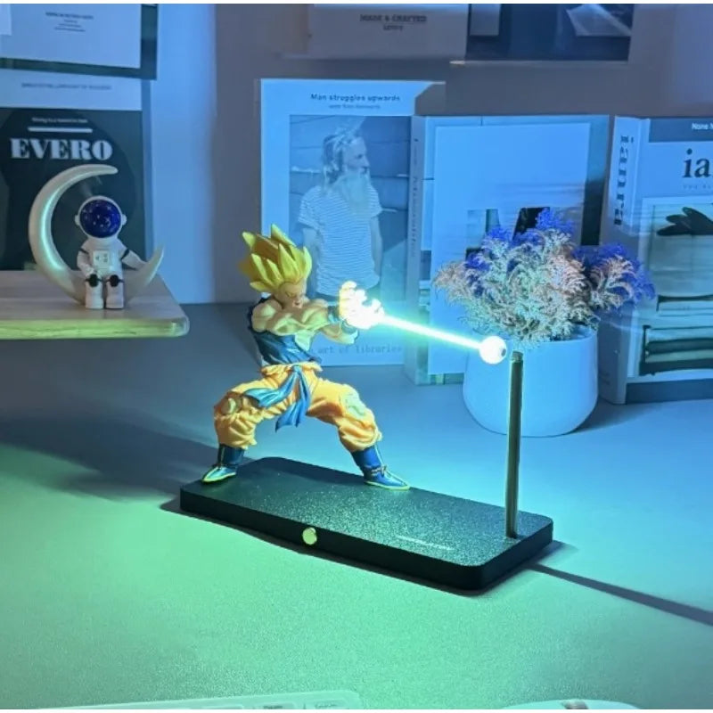 NIKOLATOY Dragon Ball Super Saiyan Son Goku Chaozu Figure Dynamic Wave Kamehameha Wave Night Light Decoration Ornament Toys Gift