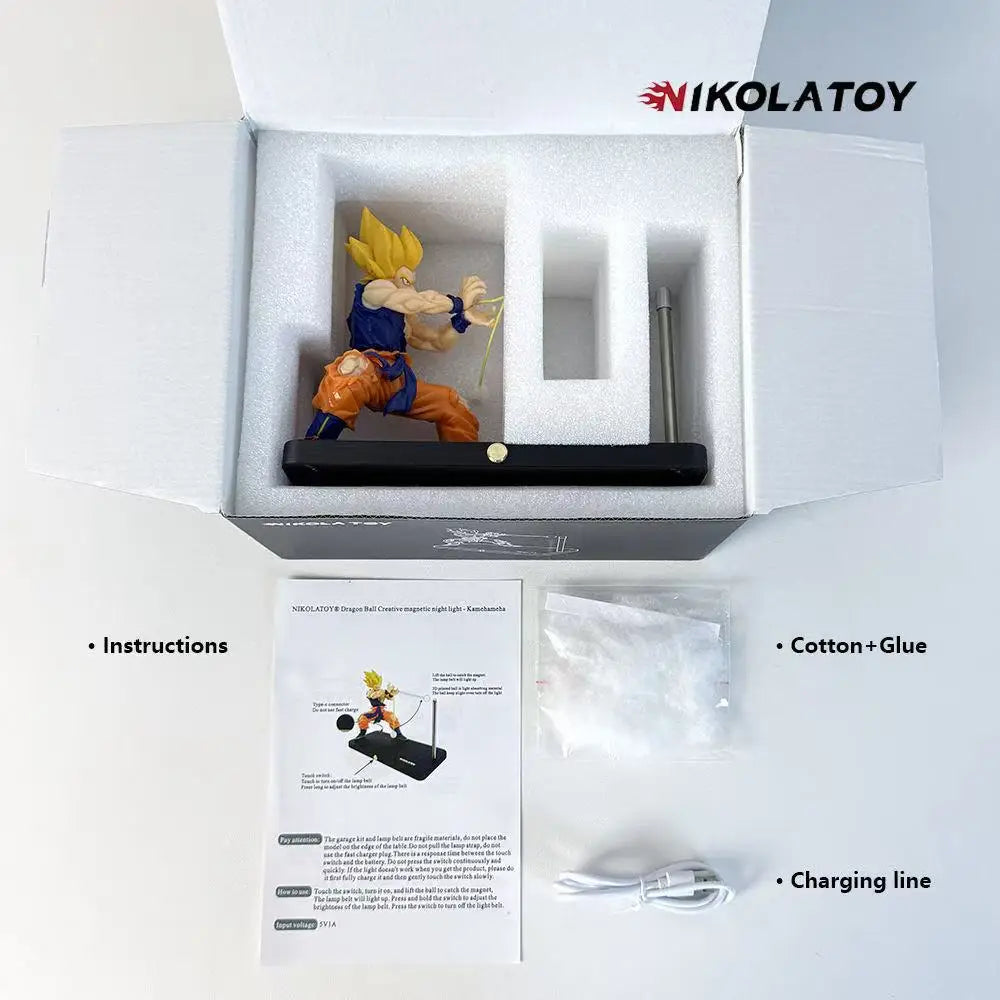NIKOLATOY Dragon Ball Super Saiyan Son Goku Chaozu Figure Dynamic Wave Kamehameha Wave Night Light Decoration Ornament Toys Gift