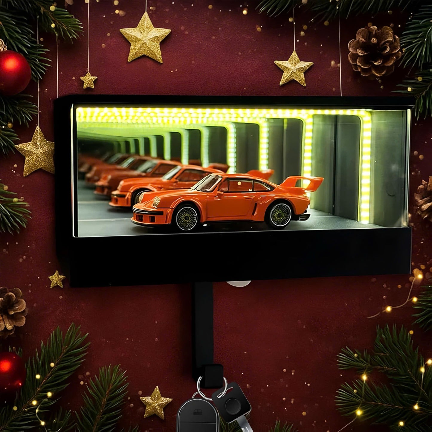 Car Garage Key Holder Rack Keychain with LED Light Car Key Hanger for Door Apartment Home Office Entryway Mail (without Car)